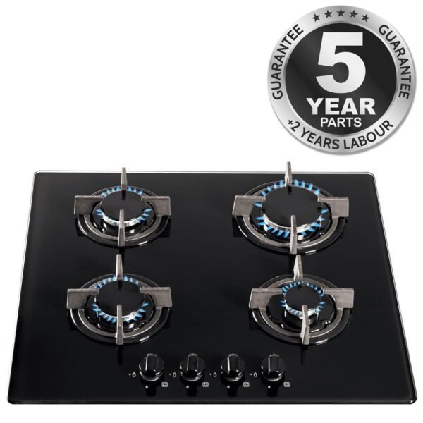 60cm Black Glass 4 Burner Gas Hob - SIA GHG603BL - London Houseware - 8