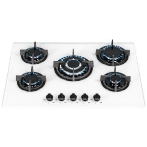 White Gas Hob 5 Burner, 70cm wide - SIA GHG703WH - London Houseware - 2