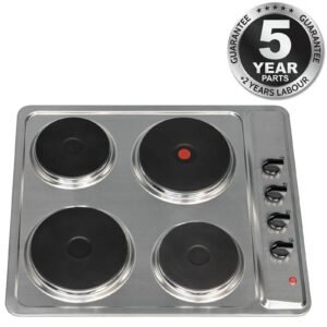 60cm Stainless Steel Solid Plate 4 Zone Electric Hob - SIA PHP601SS - London Houseware - 1