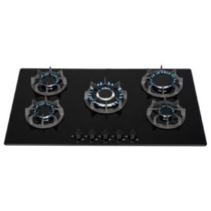 90cm Black Glass 5 Burner Gas Hob - SIA BGH90BL - London Houseware - 2